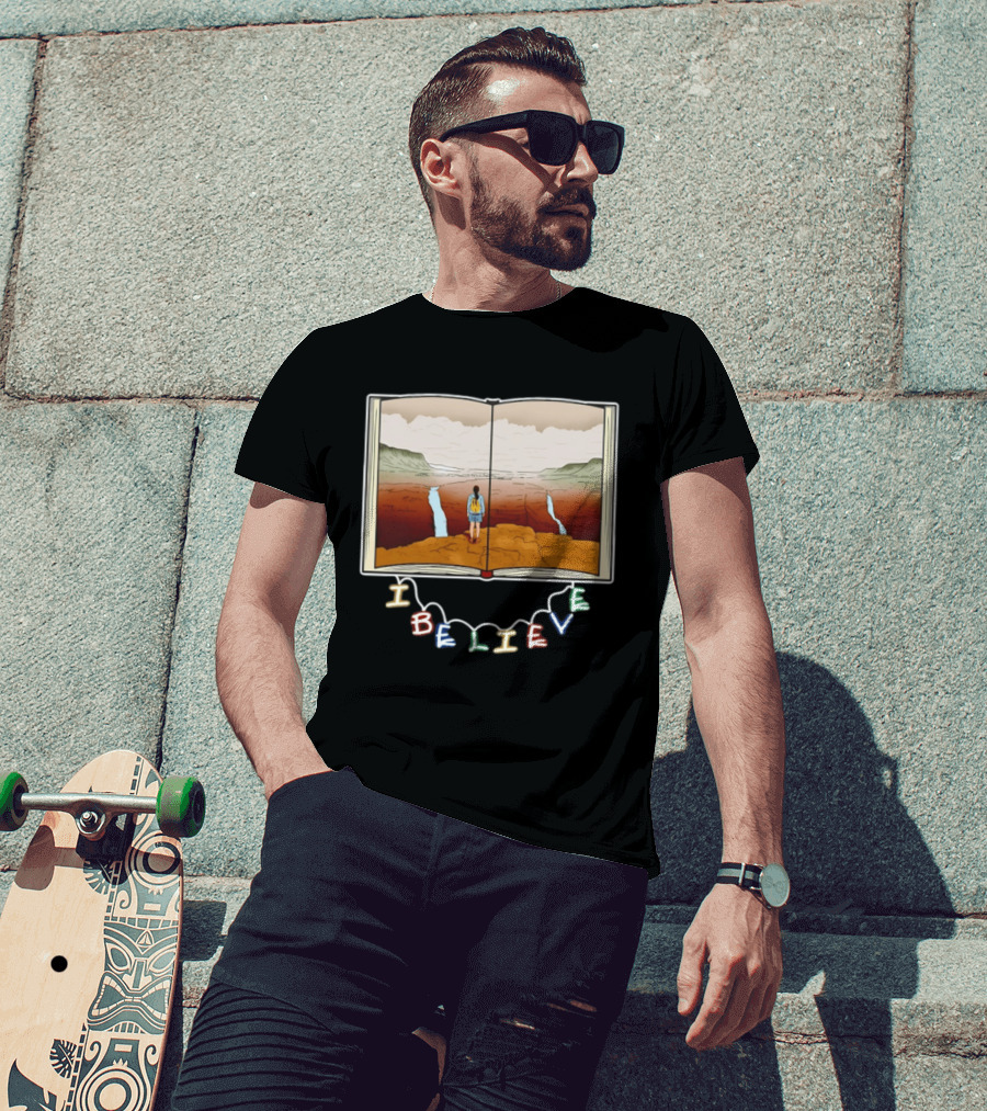 I Believe Open Book Landscape Journey Adventure T-Shirt