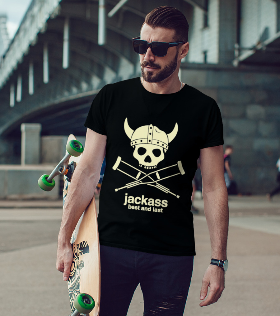 Jackass Best And Last Viking Skull With Crutches T-Shirt