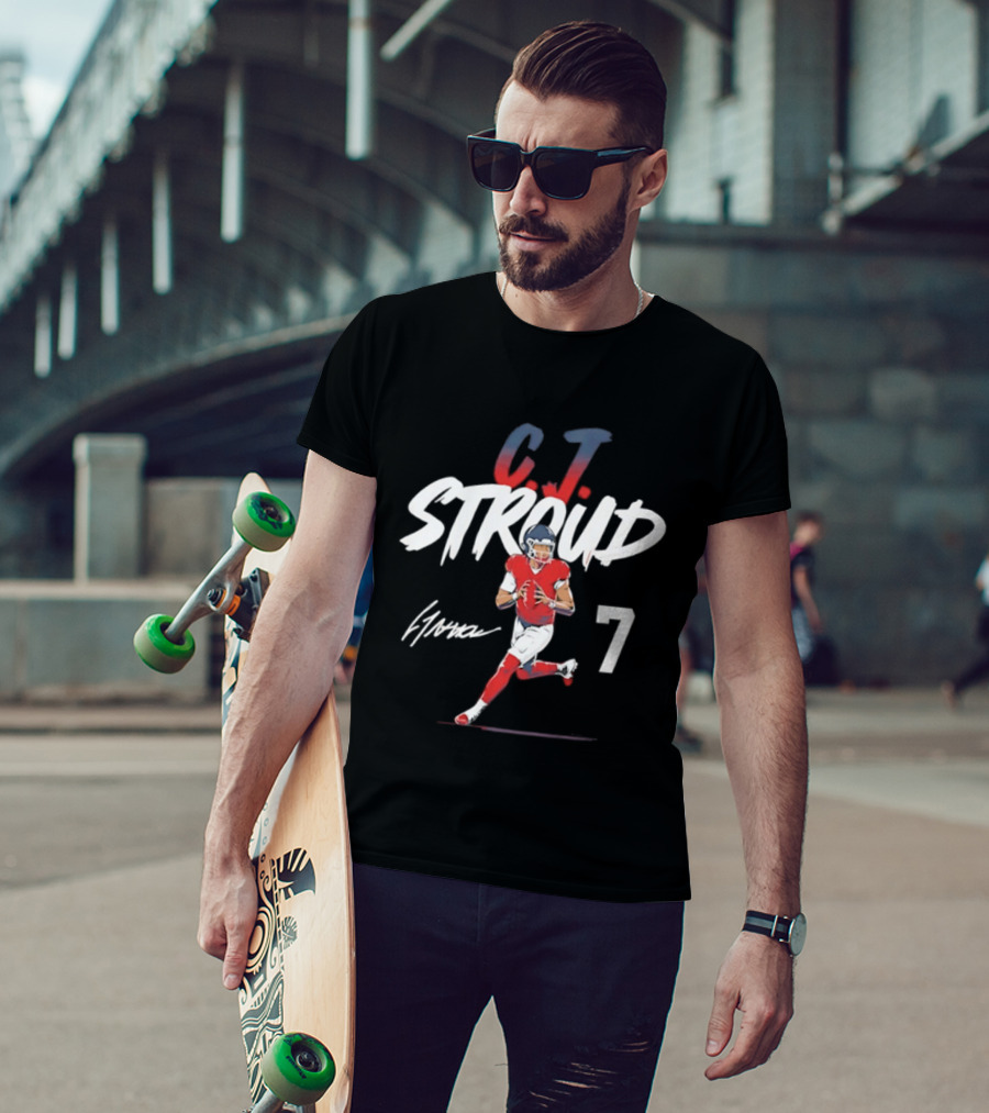 C.J. Stroud Houston Texans 7 Football Star 2026 Signature Pose T-Shirt