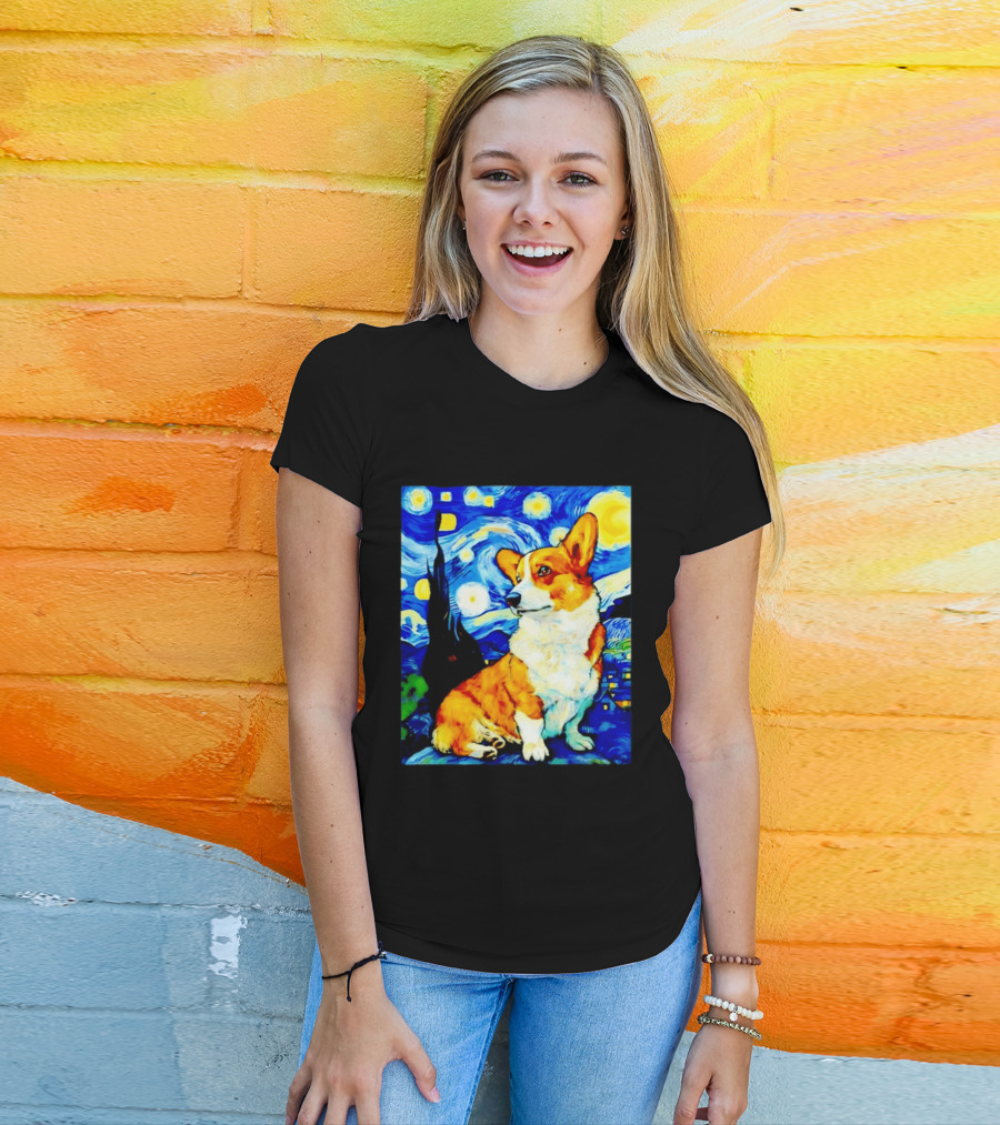 Corgi The Starry Night Vincent Van Gogh Dog Art Collaboration T-Shirt