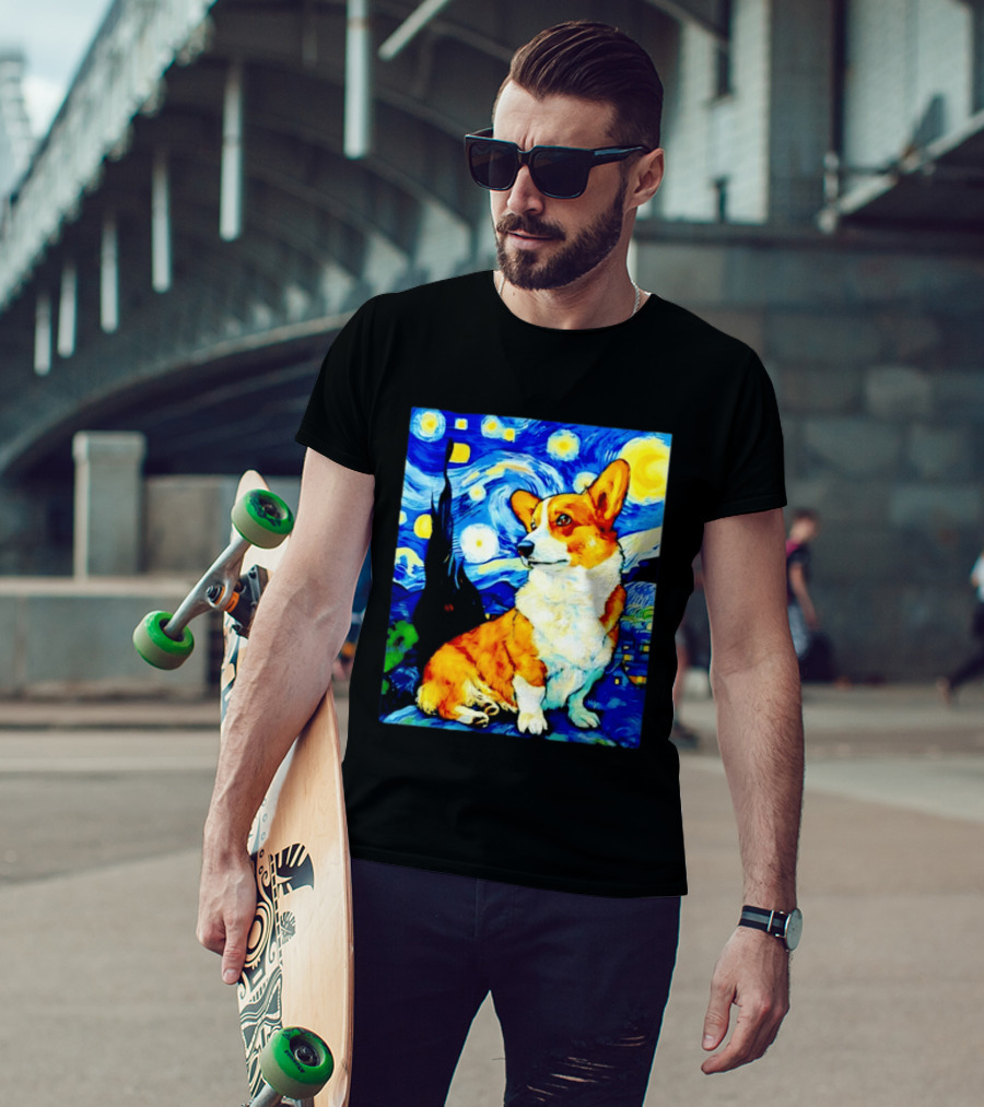 Corgi The Starry Night Vincent Van Gogh Dog Art Collaboration T-Shirt