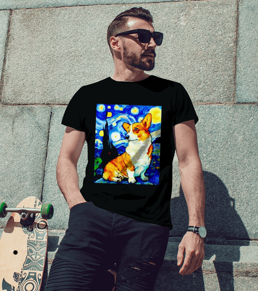 Corgi The Starry Night Vincent Van Gogh Dog Art Collaboration T-Shirt