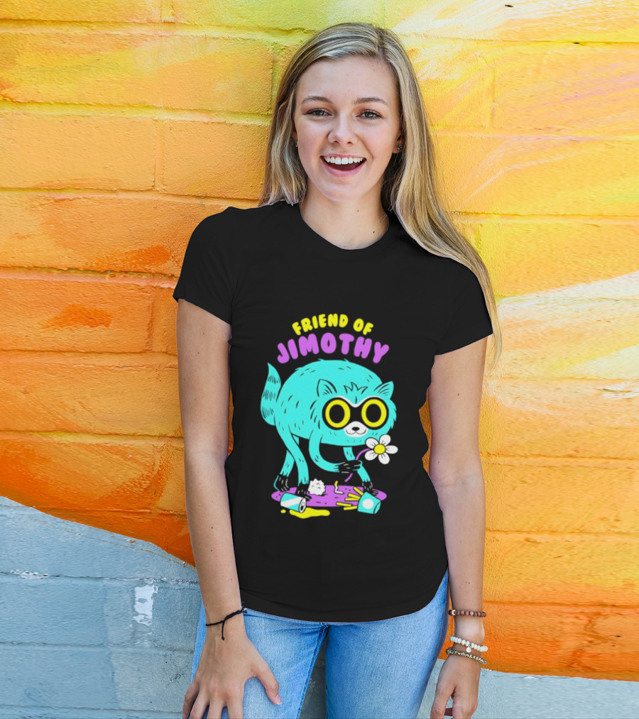 Friend Of Jimothy Raccoon Holding Flower Cute Cartoon T-Shirt