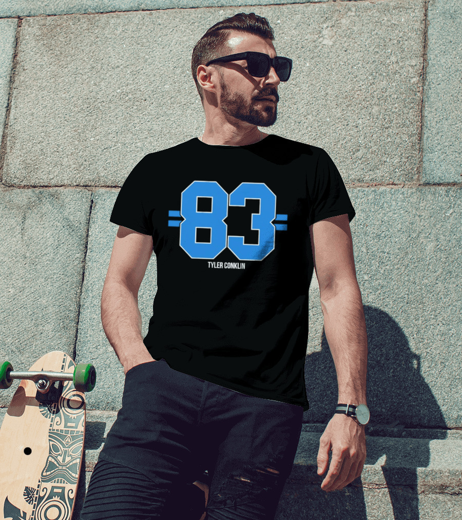Tyler Conklin 83 Blue Stripe Detroit Lions Number T-Shirt