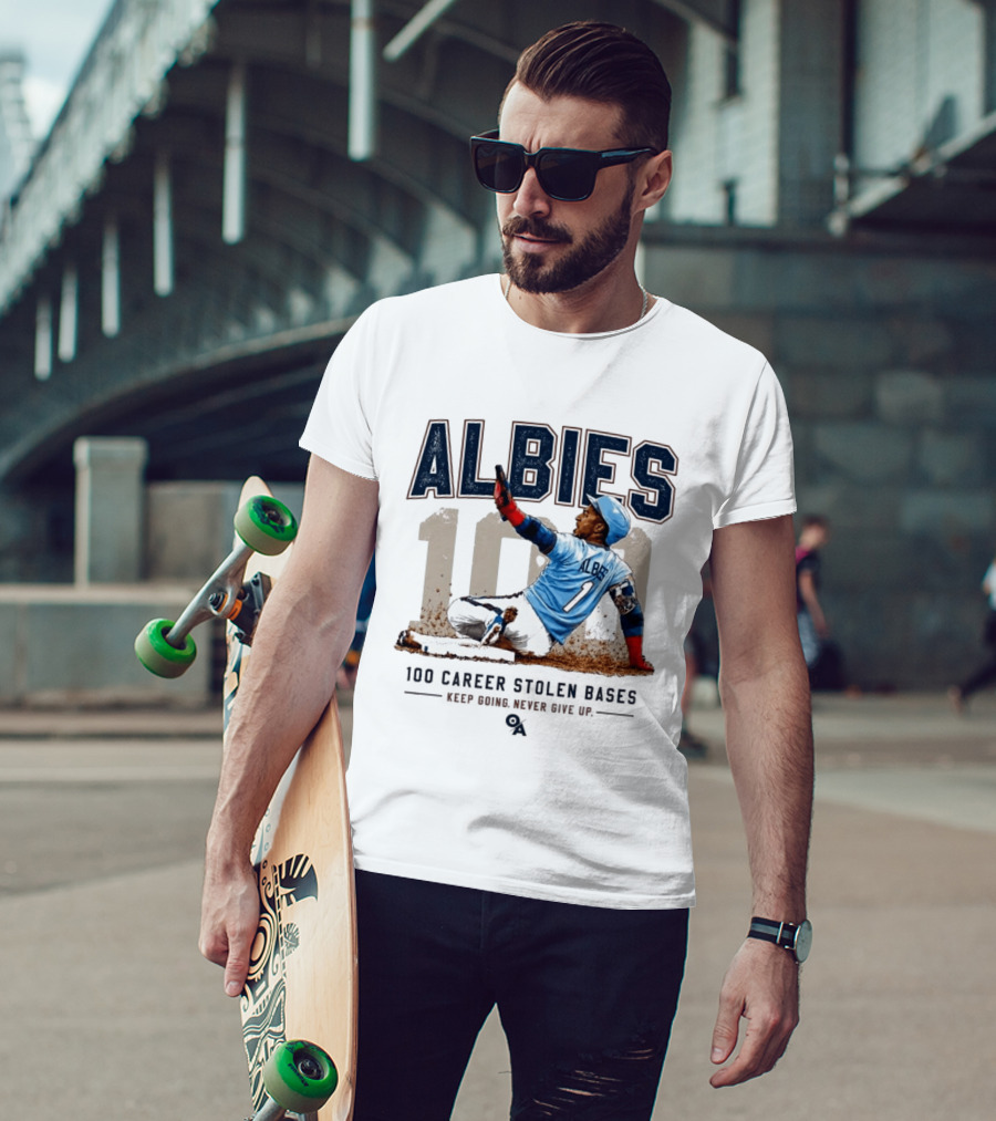 ALBIES 100 Career Stolen Bases Keep Going Never Give Up T-Shirt