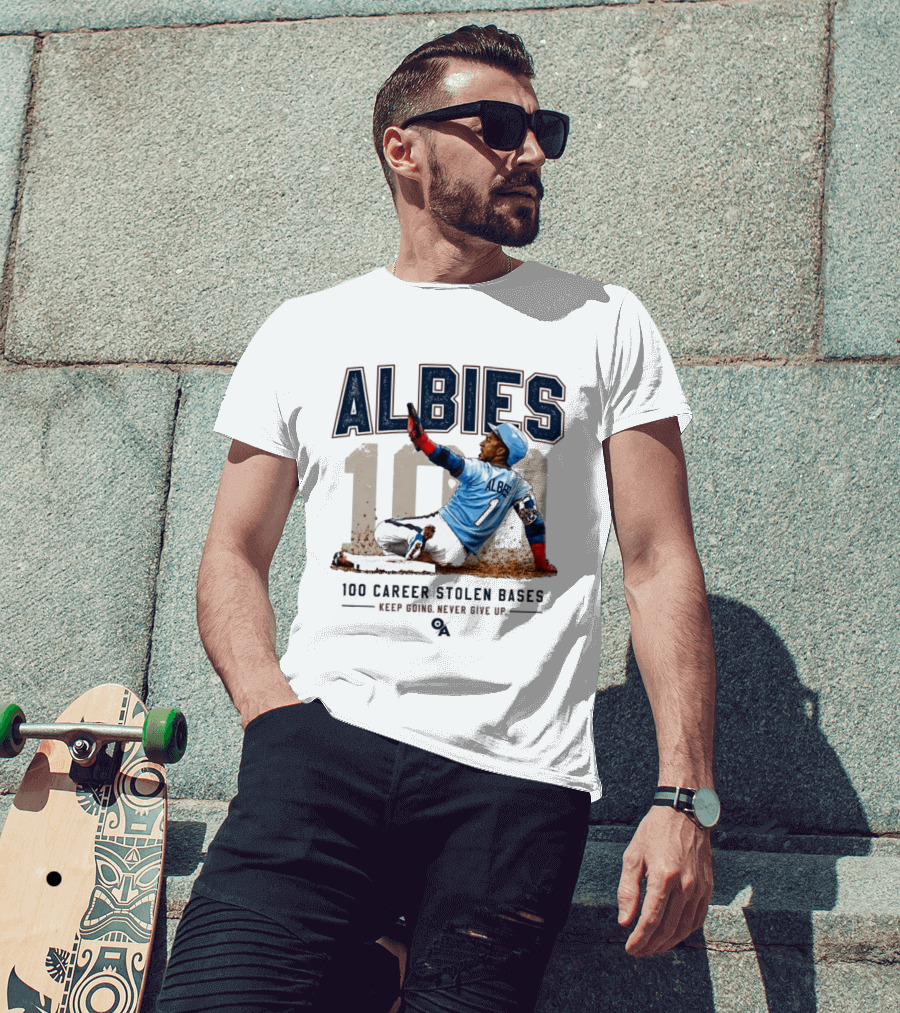 ALBIES 100 Career Stolen Bases Keep Going Never Give Up T-Shirt