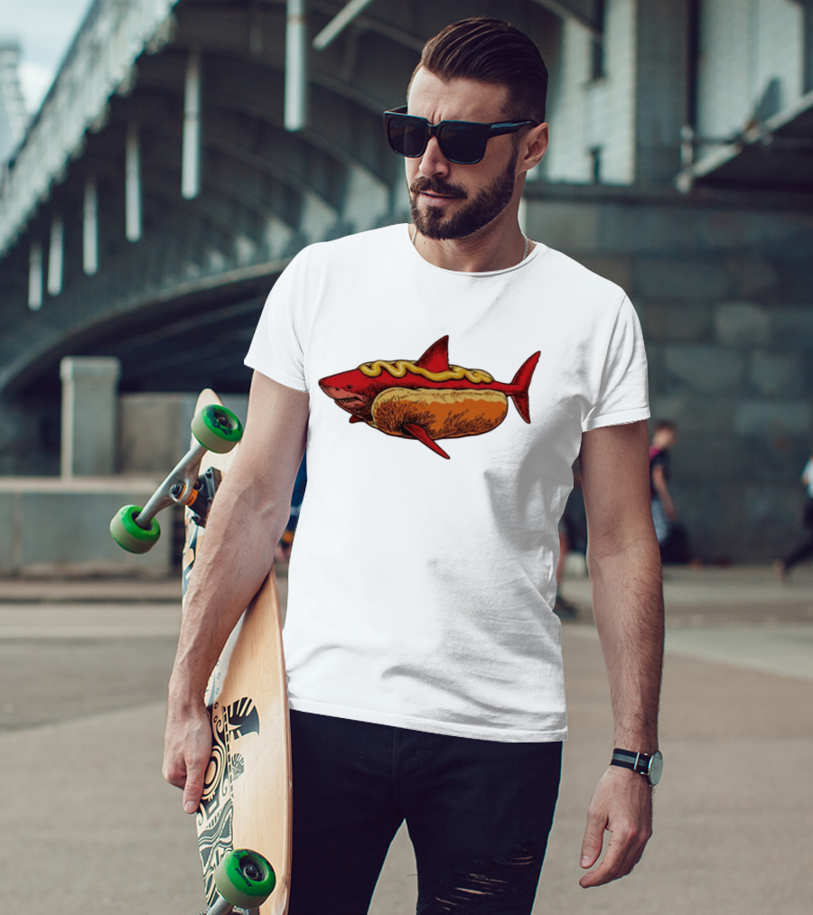 Shark Hot Dog Mustard Mashup Humor T-Shirt