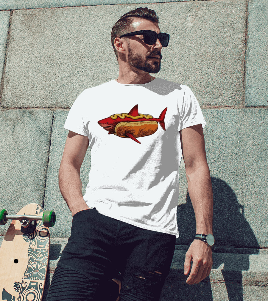 Shark Hot Dog Mustard Mashup Humor T-Shirt