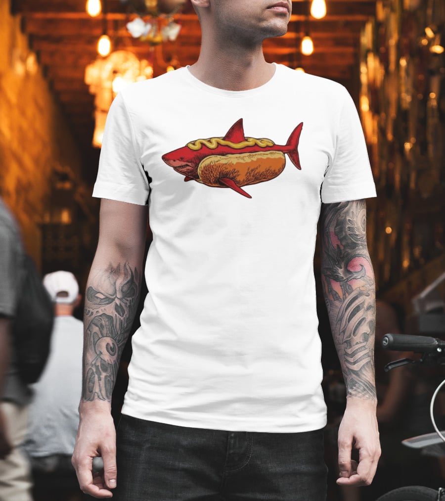 Shark Hot Dog Mustard Mashup Humor T-Shirt