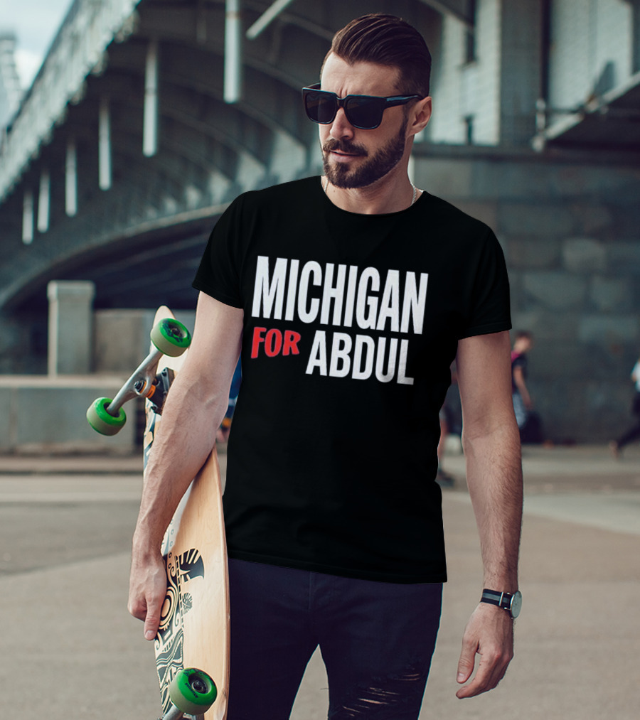 Michigan For Abdul Text Bold Red And White T-Shirt