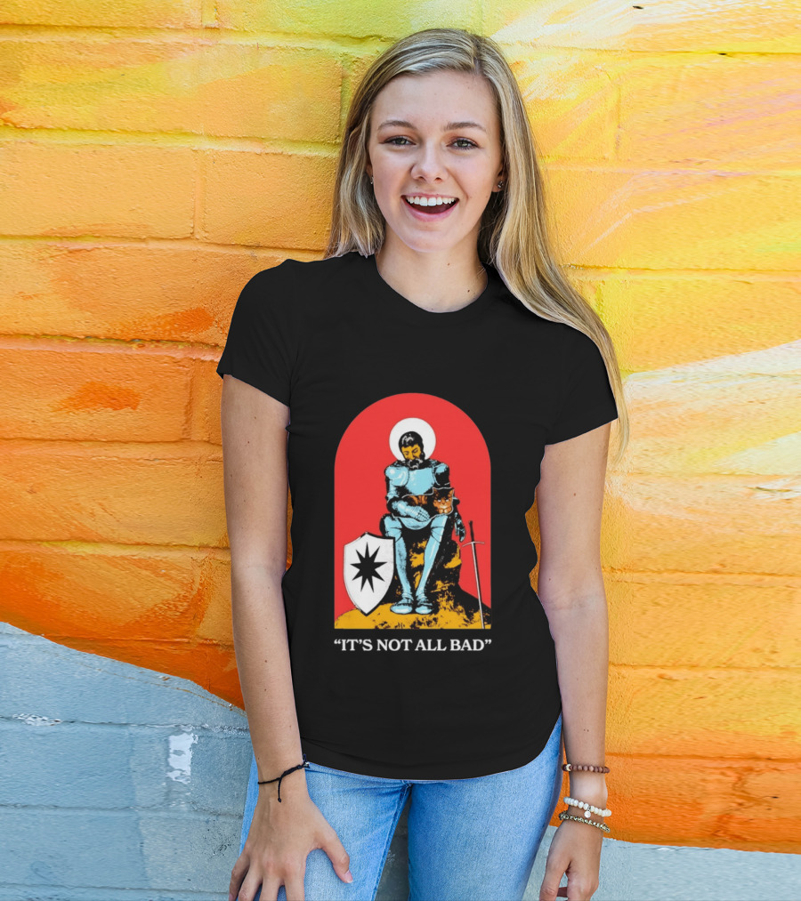 Knight With Armor And Cat Companion On Red T-Shirt
