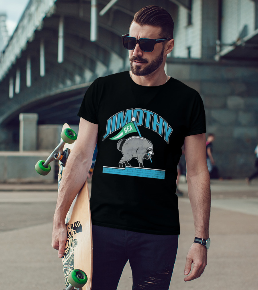 Jimothy SEA Raccoon Holding Flag On Brick Wall T-Shirt