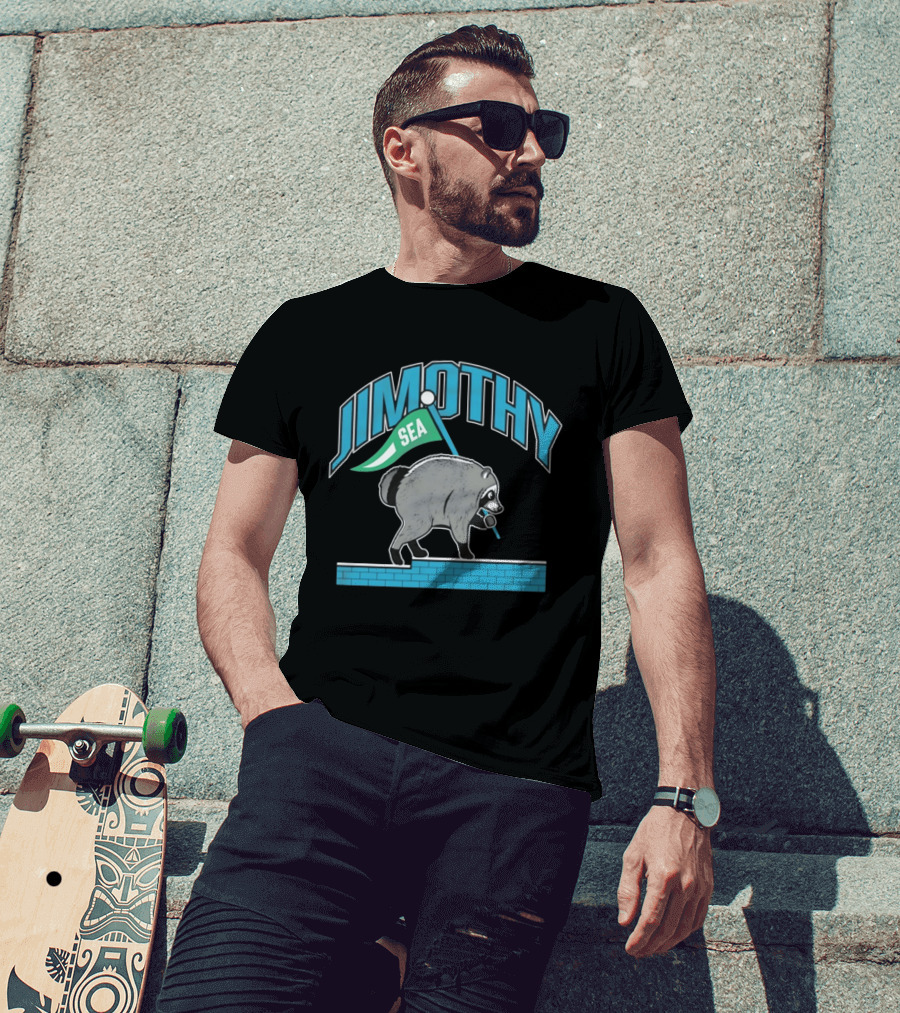 Jimothy SEA Raccoon Holding Flag On Brick Wall T-Shirt