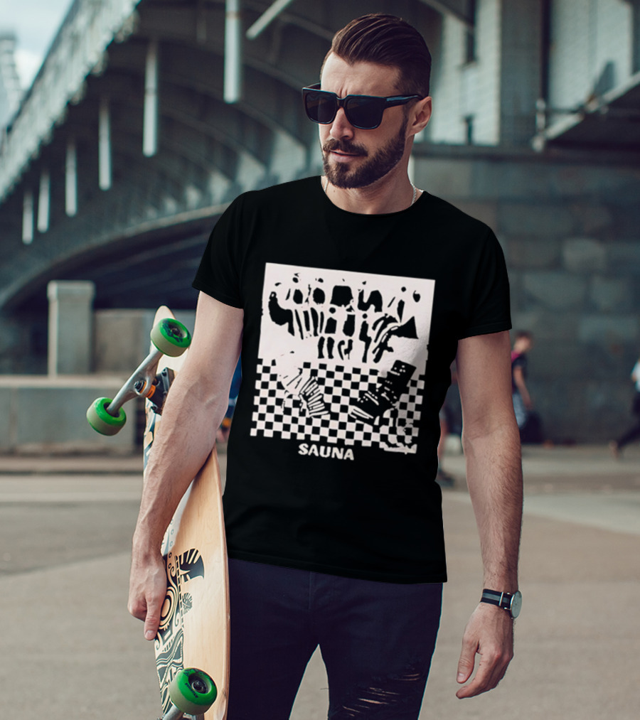 Sauna Checkered Patterns Accordion Instruments T-Shirt