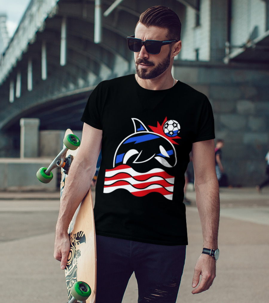 Wild Whale Red White And Blue Waves With Soccer Ball T-Shirt