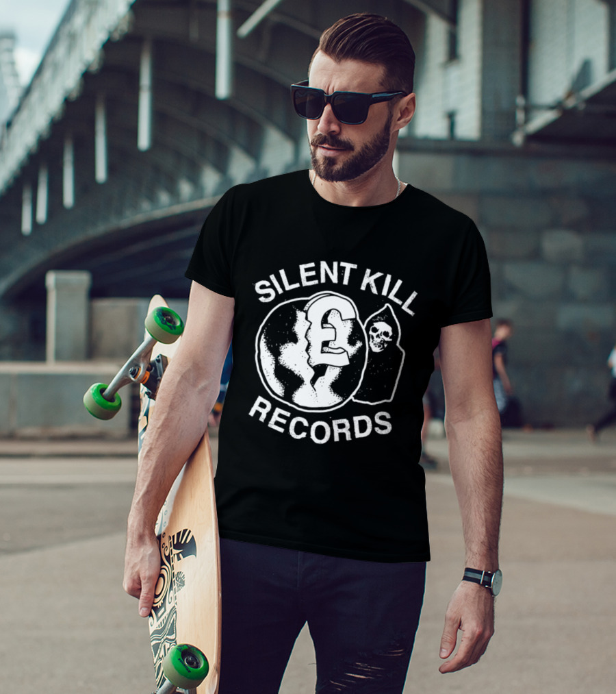 Silent Kill Records Skull Punk Logo Earth T-Shirt