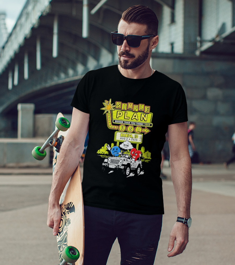 Simple Plan Bigger Than You Think Tour Nampa ID USA August 2 2026 T-Shirt