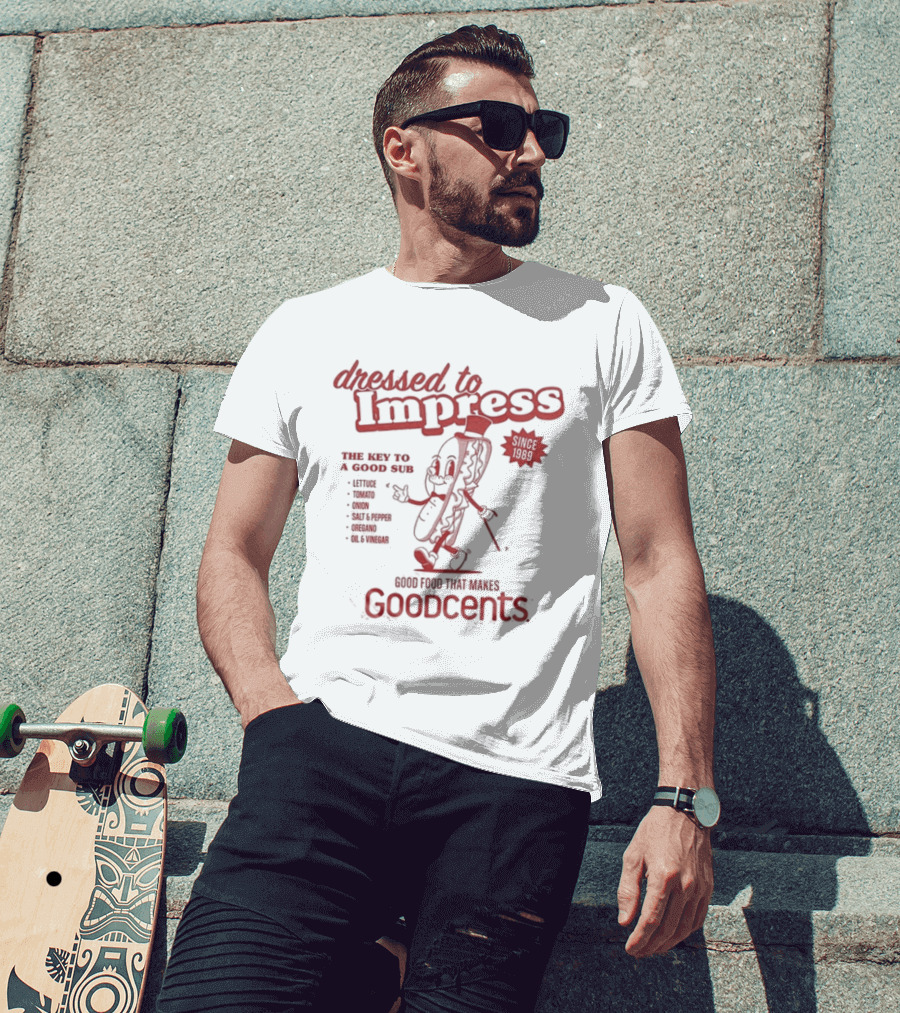 Dressed To Impress Goodcents Since 1989 Sub Sandwich Mascot Cartoon T-Shirt