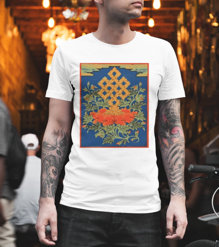 Srivatsa Endless Knot Floral Design Buddhist Symbol With Blossoms T-Shirt
