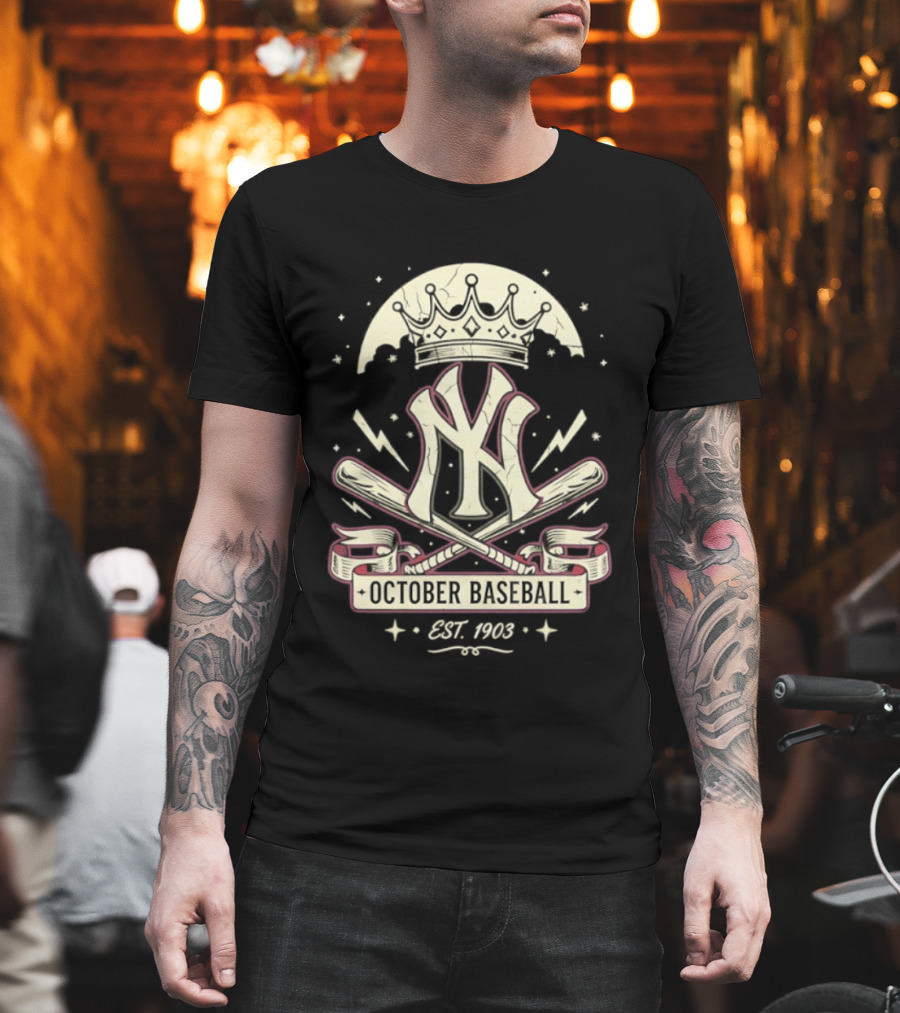 New York Yankees October Baseball Retro Emblem Est 1903 T-Shirt