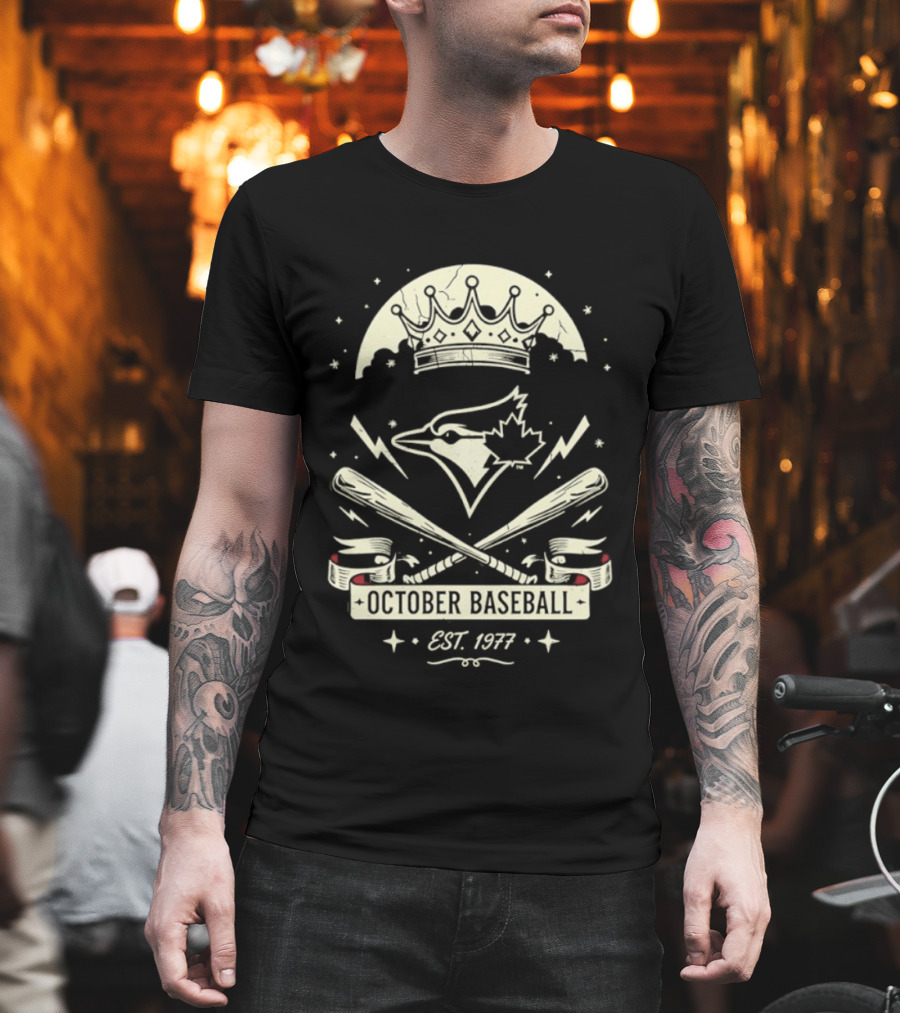 Toronto Blue Jays October Baseball 1977 Established Vintage Moon Bat Cross Canada Leaf T-Shirt
