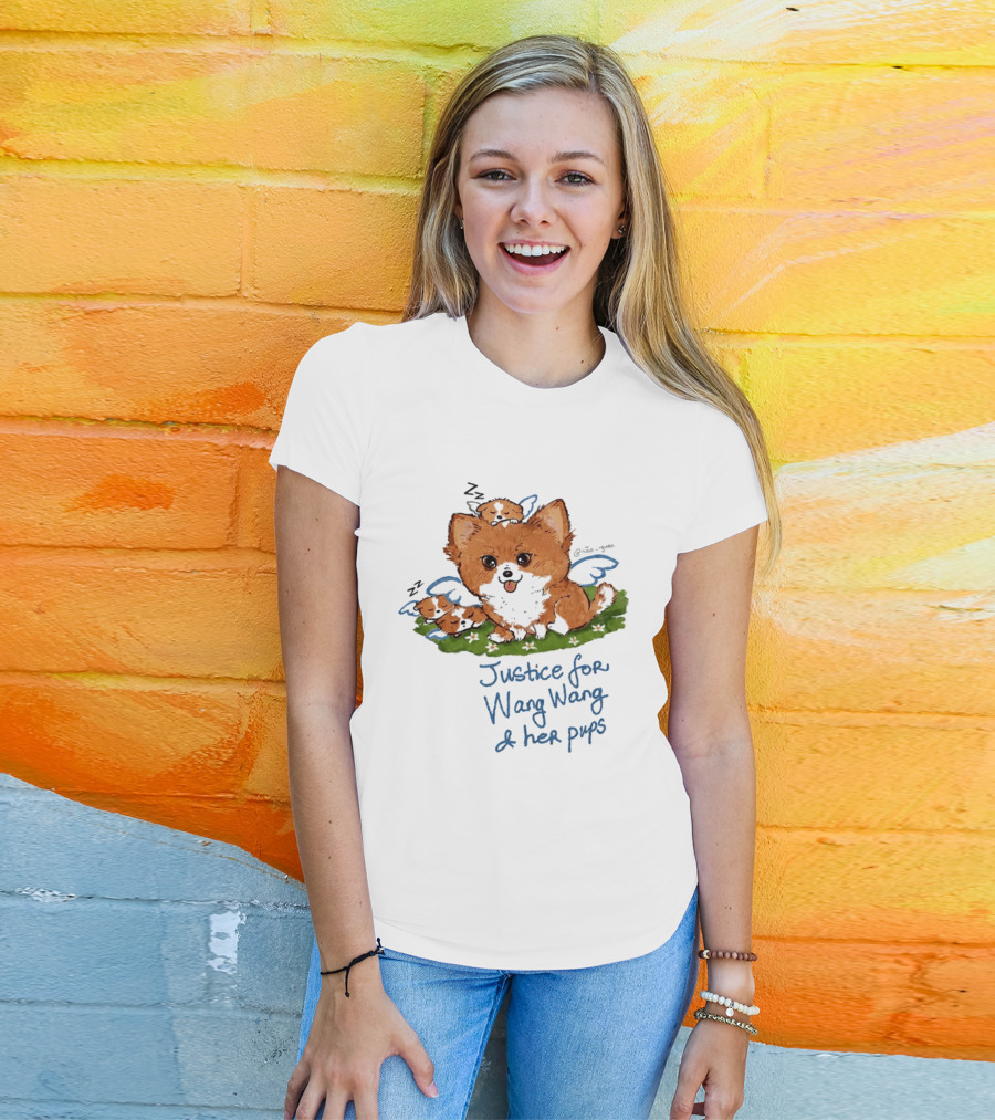 Justice For Wang Wang And Her Pups Cute Illustrated Memorial T-Shirt