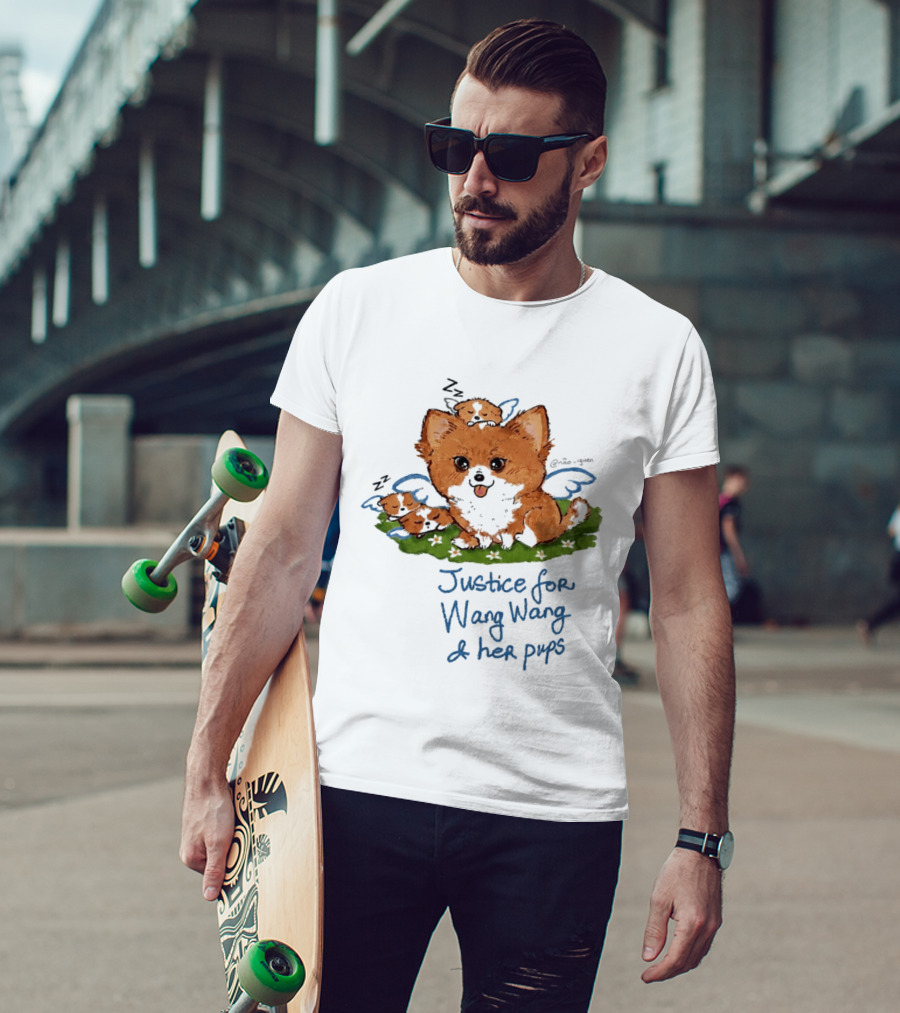Justice For Wang Wang And Her Pups Cute Illustrated Memorial T-Shirt