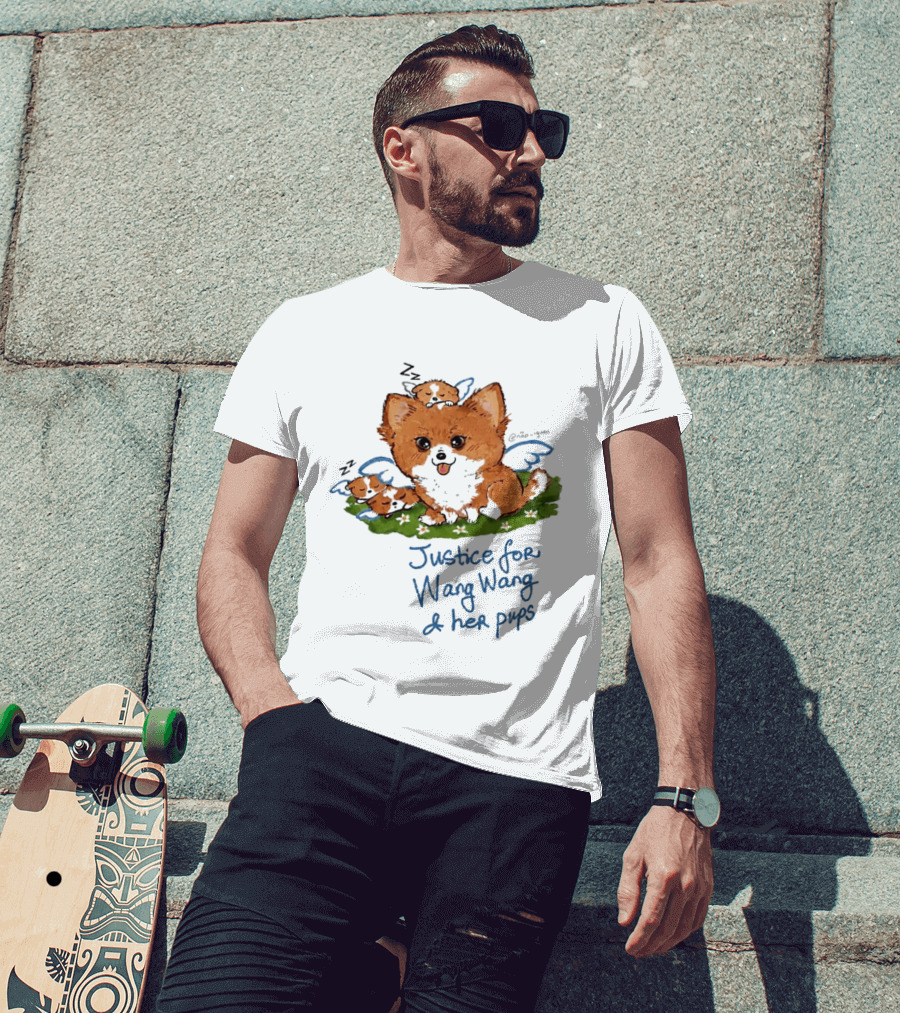 Justice For Wang Wang And Her Pups Cute Illustrated Memorial T-Shirt