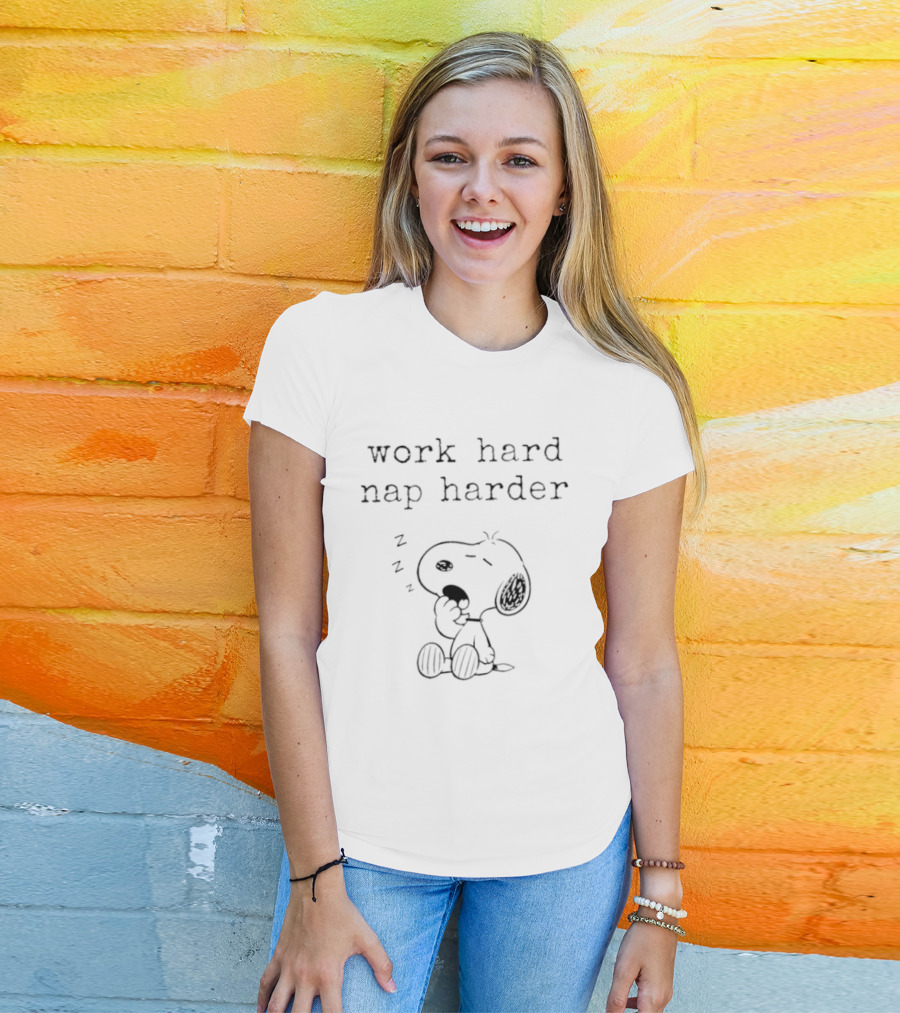 Snoopy Work Hard Nap Harder Peanuts Charlie Brown Zzz T-Shirt