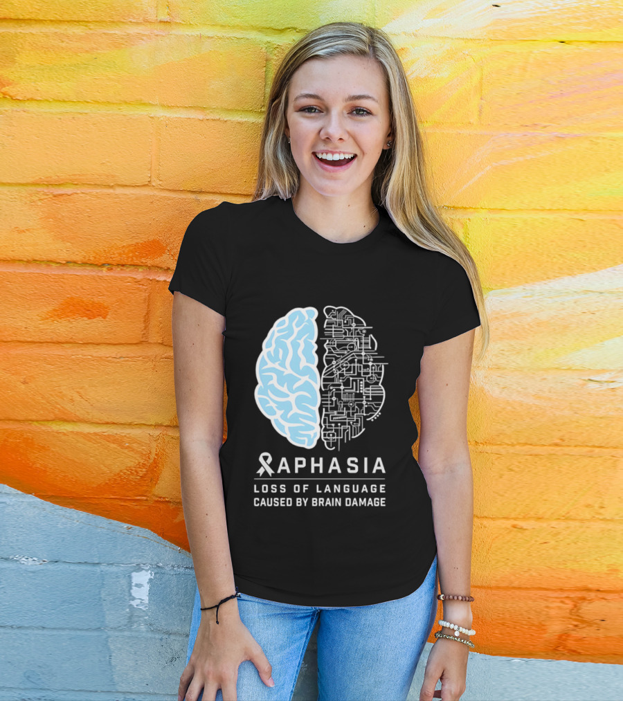 Aphasia Awareness Ribbon Brain Design Loss Of Language Caused By Brain Damage T-Shirt