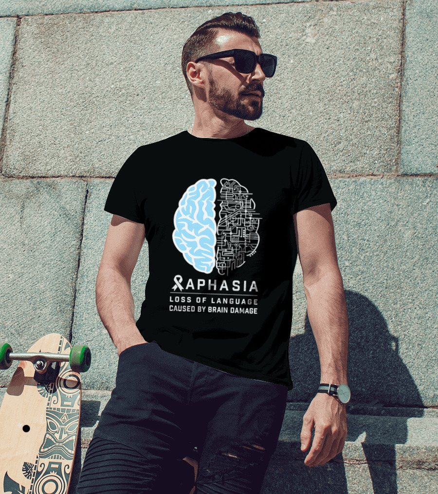 Aphasia Awareness Ribbon Brain Design Loss Of Language Caused By Brain Damage T-Shirt