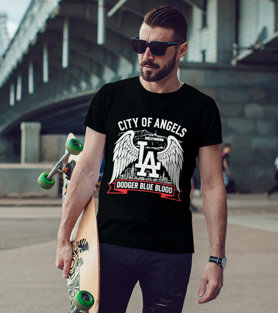 City Of Angels LA Hollywood Dodger Blue Blood Wings Skyline T-Shirt