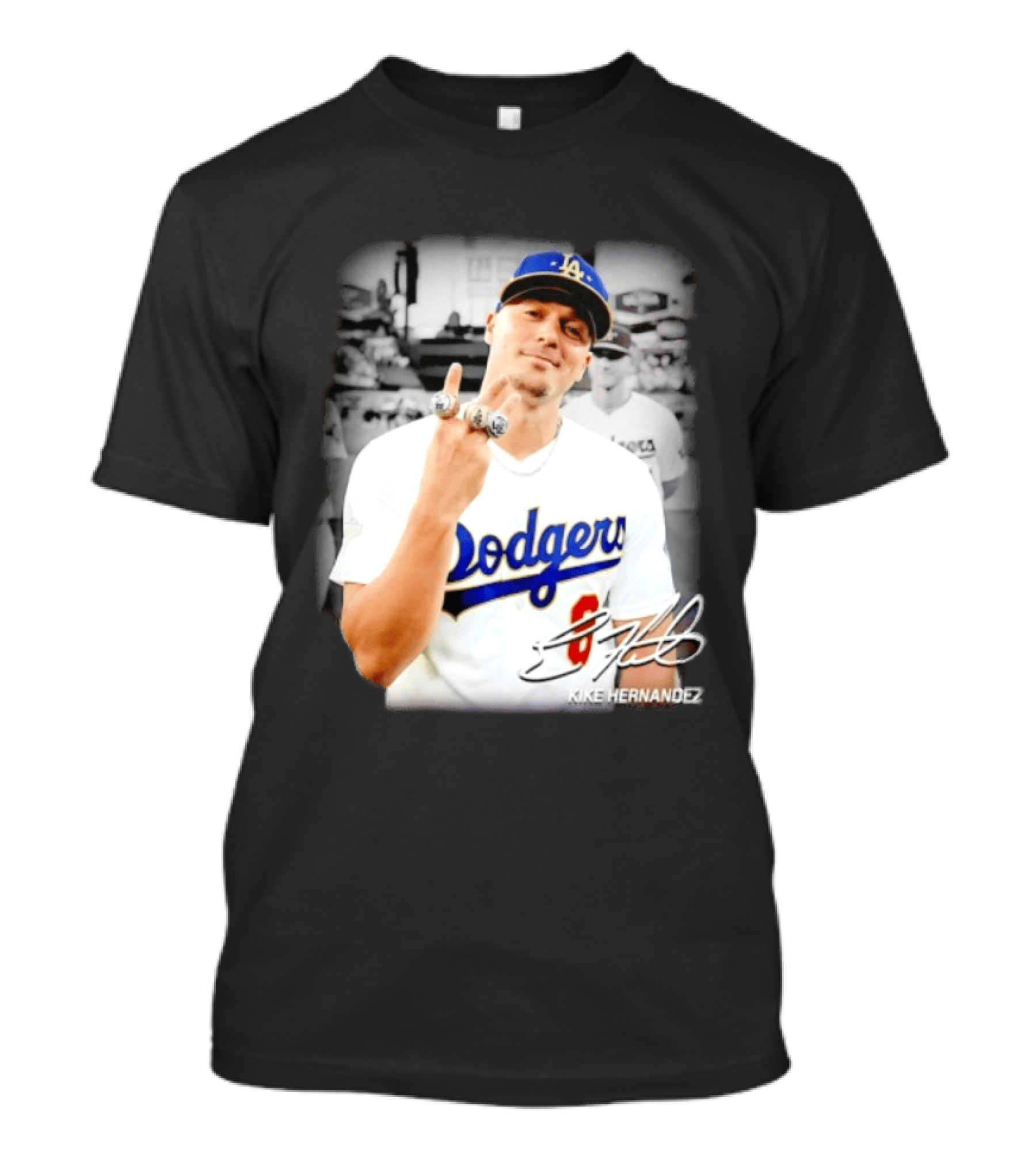 Kike Hernandez Los Angeles Dodgers MLB Number 14 Autographed Photo T-Shirt