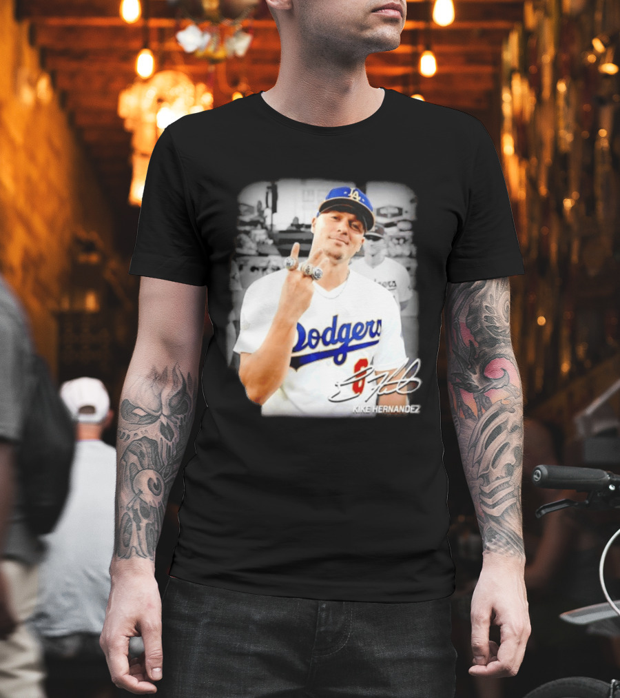 Kike Hernandez Los Angeles Dodgers MLB Number 14 Autographed Photo T-Shirt