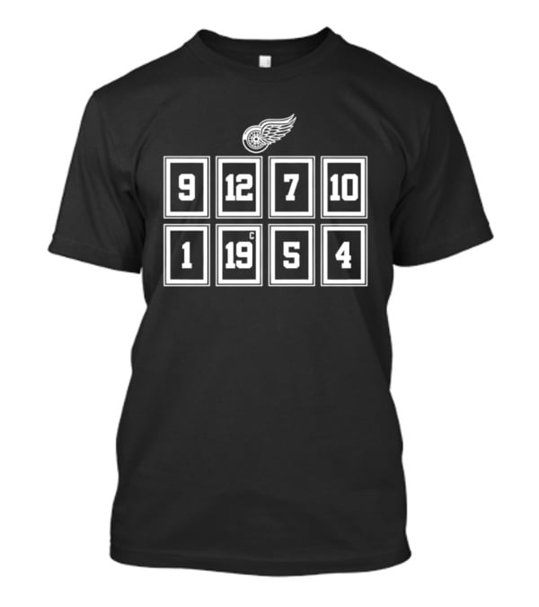 Detroit Red Wings 9 12 7 10 1 19 5 4 Iconic Player Numbers T-Shirt