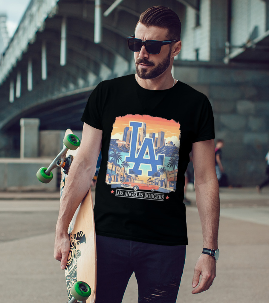 Los Angeles Dodgers LA Hollywood Skyline Classic Car T-Shirt