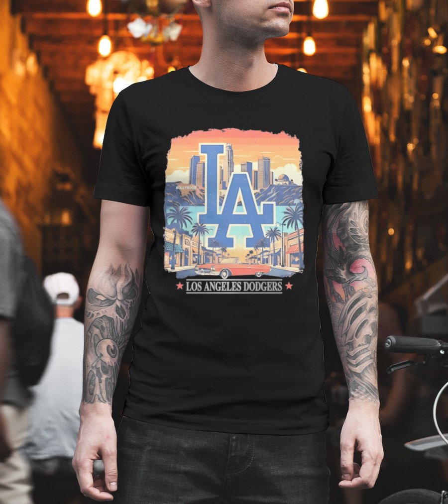 Los Angeles Dodgers LA Hollywood Skyline Classic Car T-Shirt