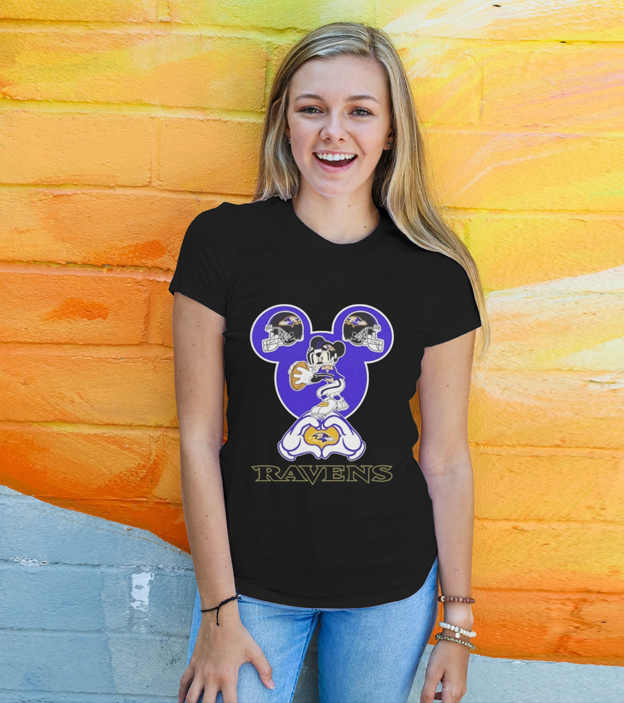 Mickey Mouse Baltimore Ravens Football Love Ravens Helmets T-Shirt
