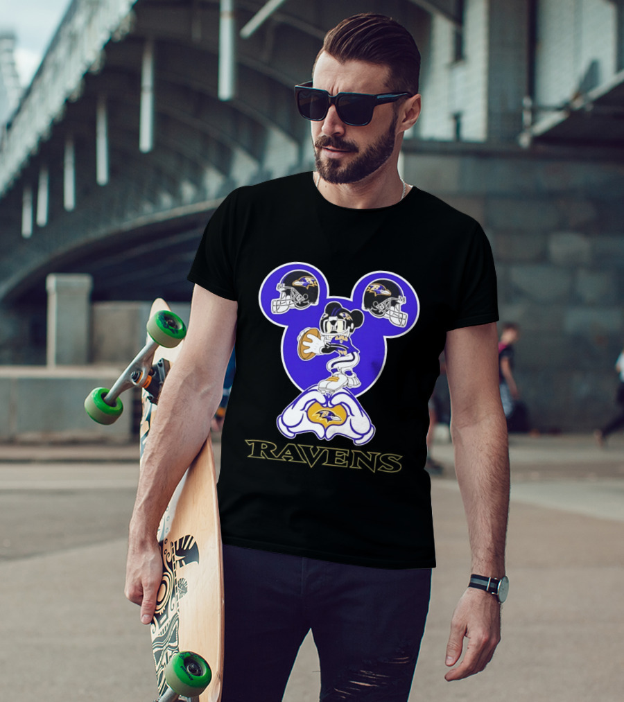 Mickey Mouse Baltimore Ravens Football Love Ravens Helmets T-Shirt