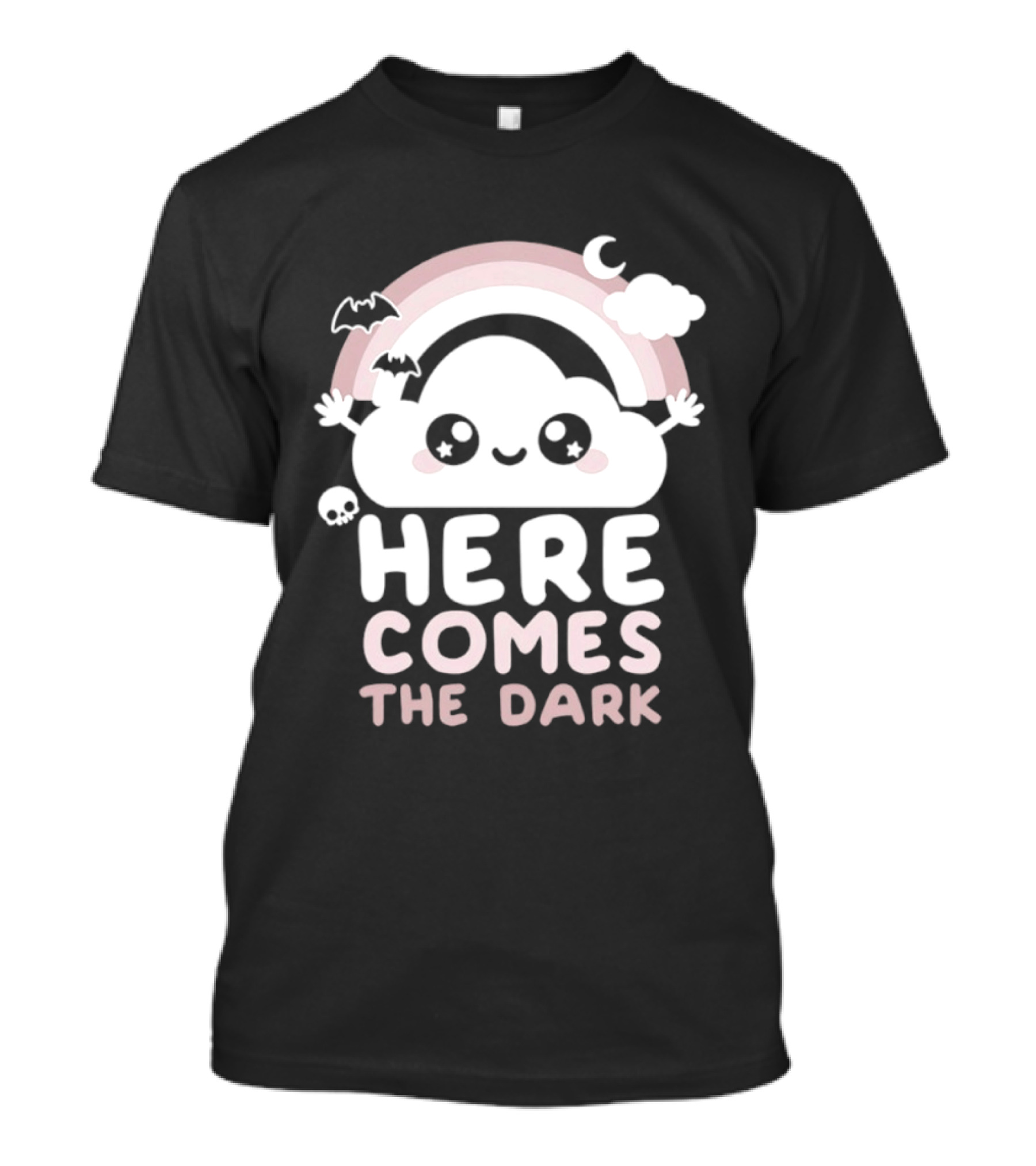 Here Comes The Dark Cute Cloud Rainbow Bats Moon And Stars T-Shirt