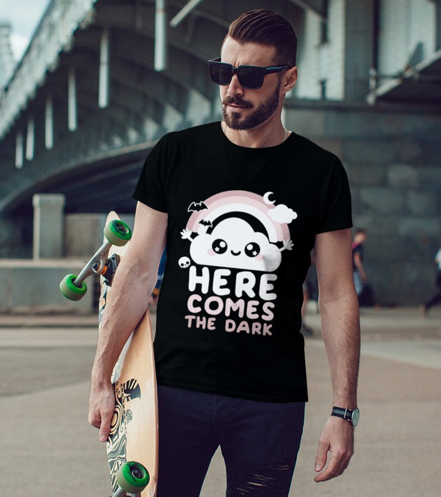 Here Comes The Dark Cute Cloud Rainbow Bats Moon And Stars T-Shirt