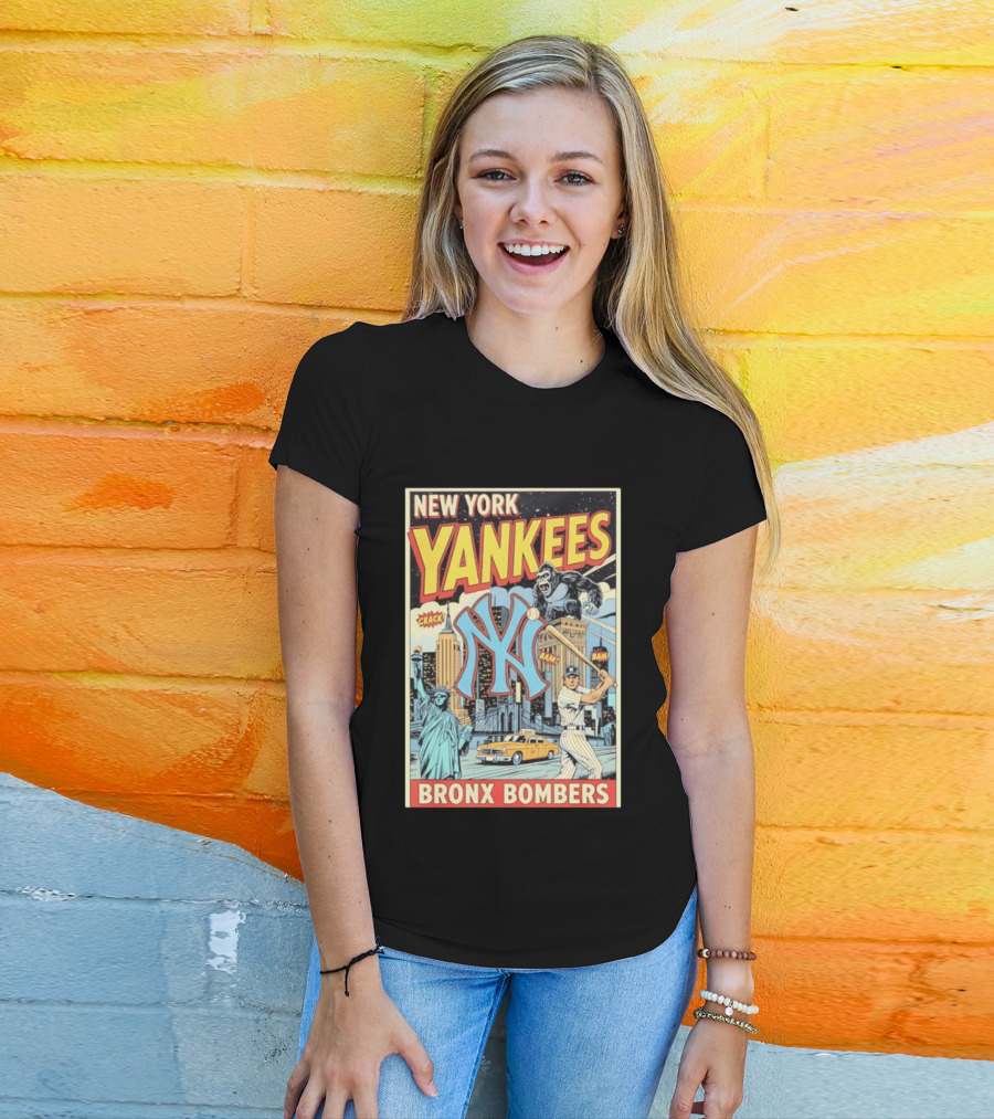 New York Yankees Bronx Bombers King Kong Baseball Statue Of Liberty Taxi Skyline T-Shirt