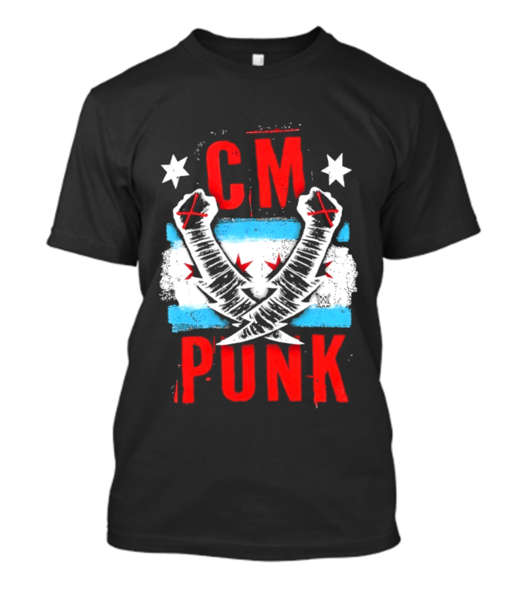 CM Punk Chicago Flag Lightning Bolt Fist WWE Stars T-Shirt