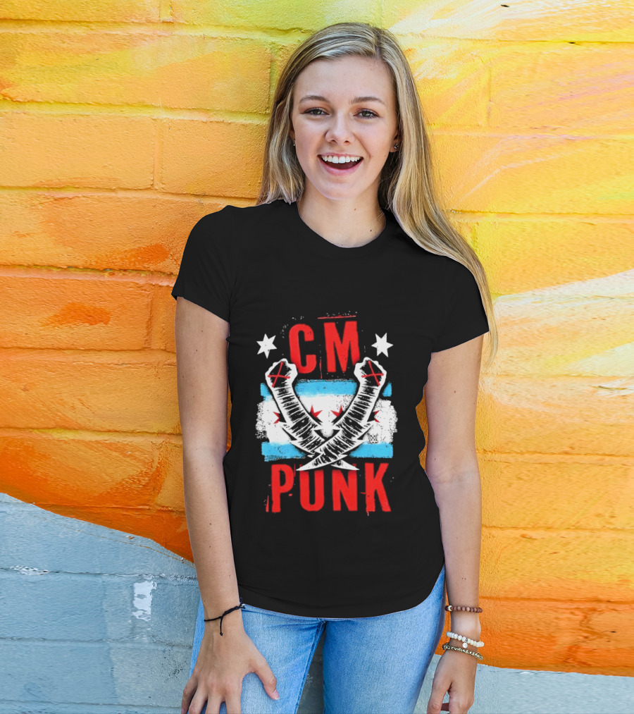 CM Punk Chicago Flag Lightning Bolt Fist WWE Stars T-Shirt