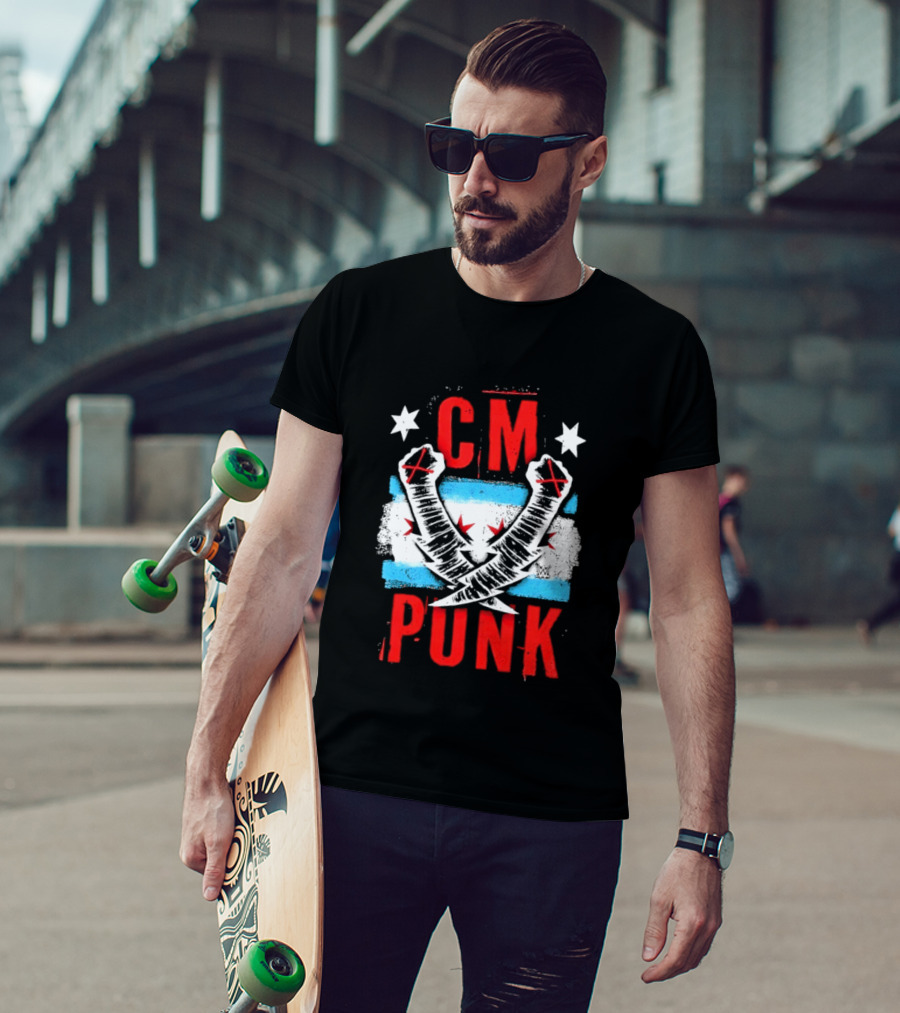 CM Punk Chicago Flag Lightning Bolt Fist WWE Stars T-Shirt