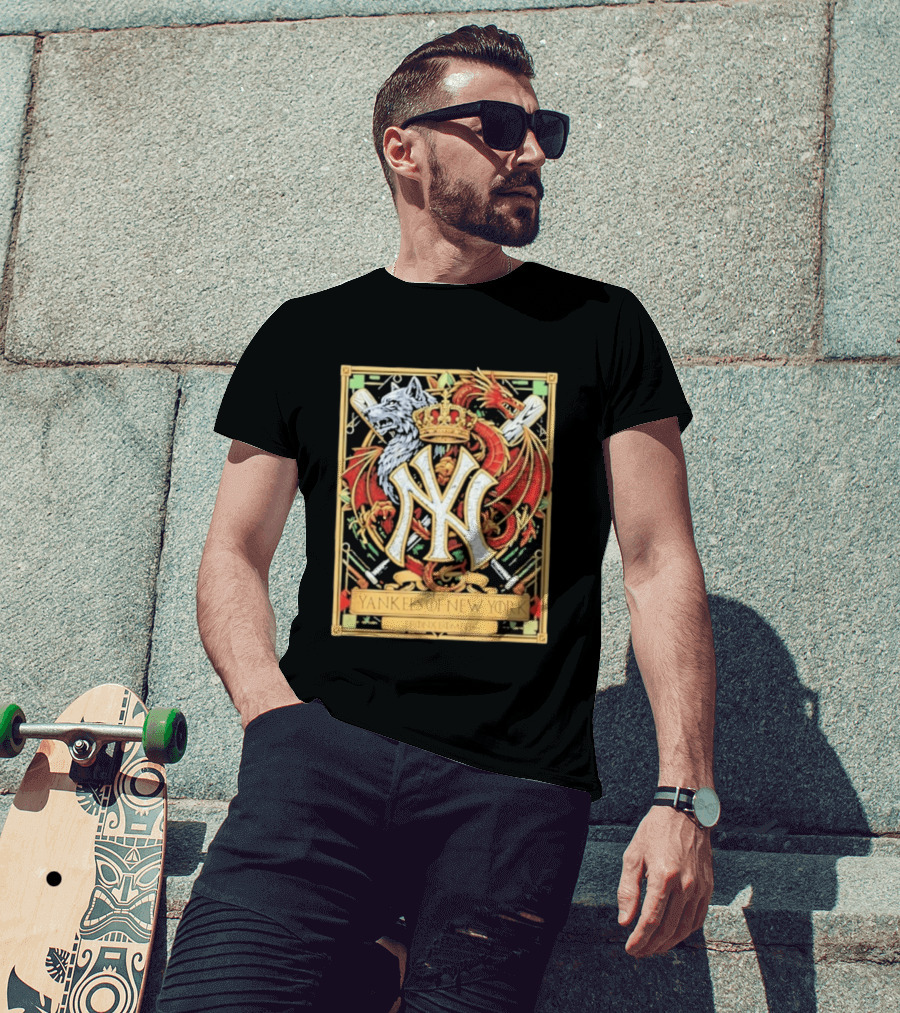 Yankees Of New York Bronx Bomber MLB Baseball Wolf Dragon Crown NY Crest T-Shirt
