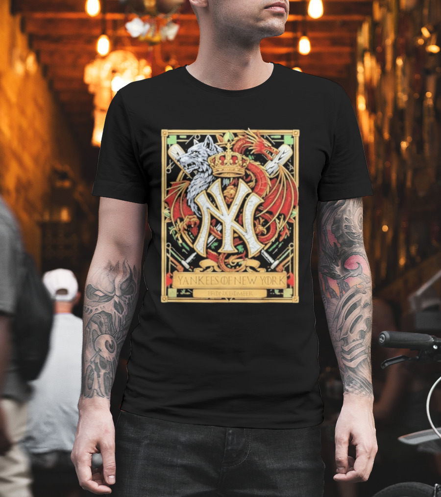 Yankees Of New York Bronx Bomber MLB Baseball Wolf Dragon Crown NY Crest T-Shirt