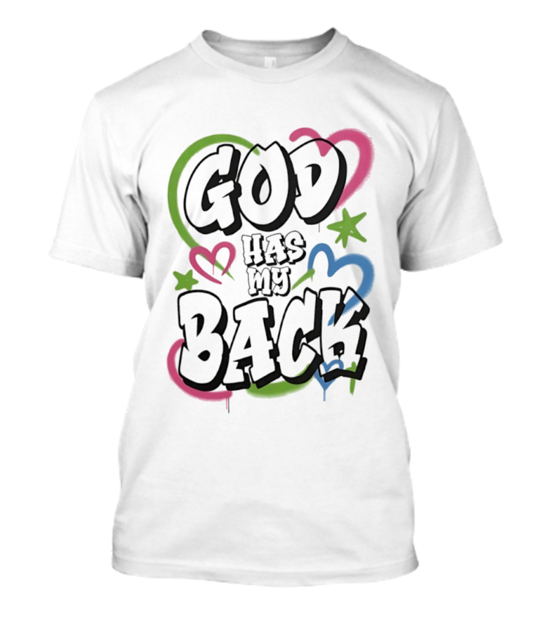 God Has My Back Faith Inspirational Religious Hearts Stars T-Shirt