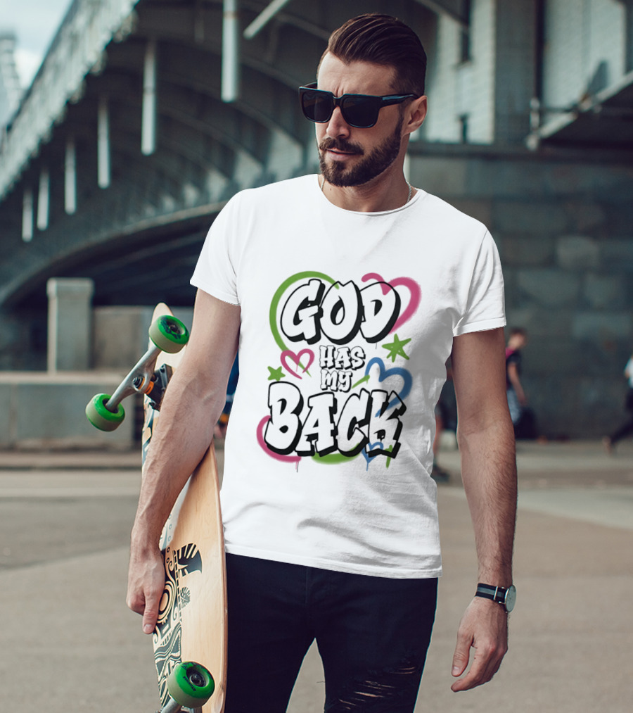 God Has My Back Faith Inspirational Religious Hearts Stars T-Shirt