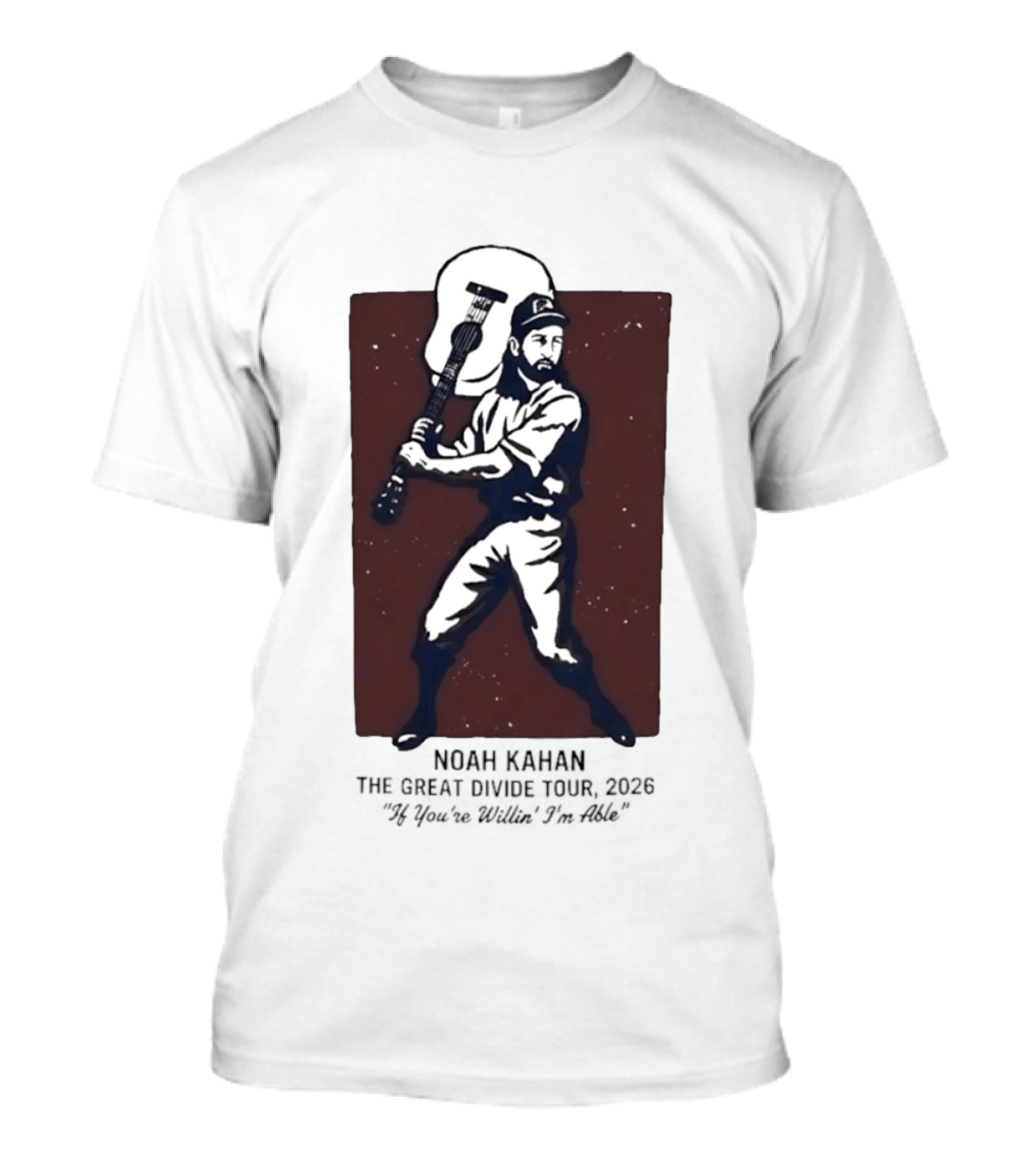 Noah Kahan The Great Divide Tour 2026 If You're Willin' I'm Able Baseball Player With Guitar T-Shirt